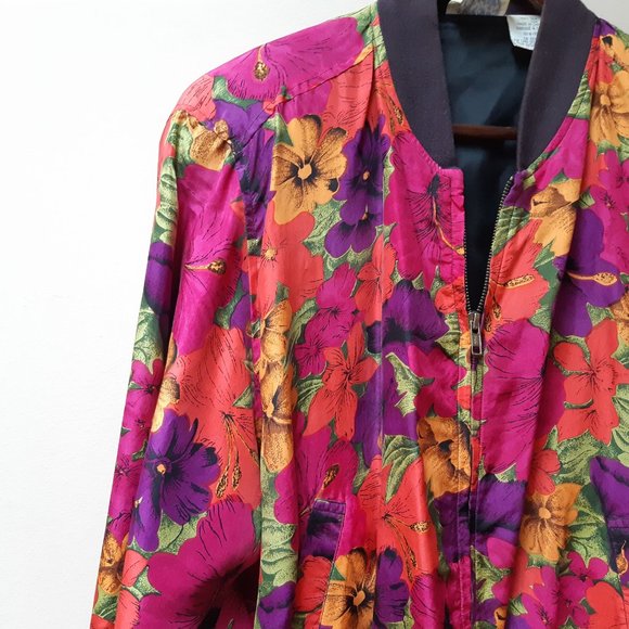 vintage silk floral bomber jacket - Picture 3 of 4